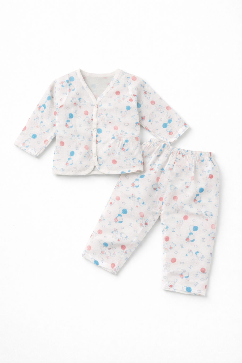 Printed Newborn Cotton Sleepwear Set with Wrap Top - Image 2
