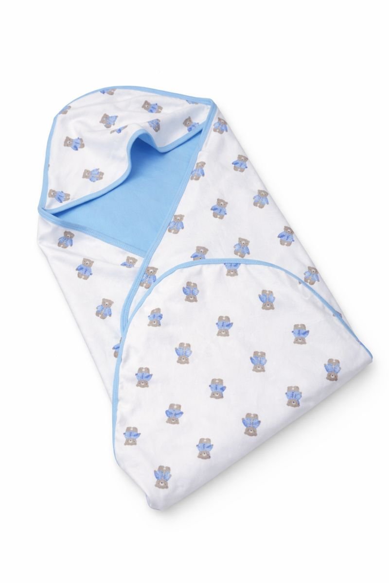 Baby Cotton Swaddle Wrap with Blue Teddy Print