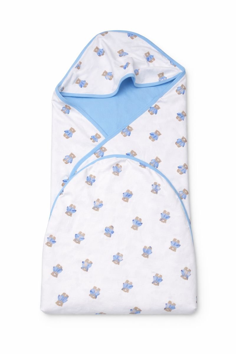 Baby Cotton Swaddle Wrap with Blue Teddy Print - Image 3