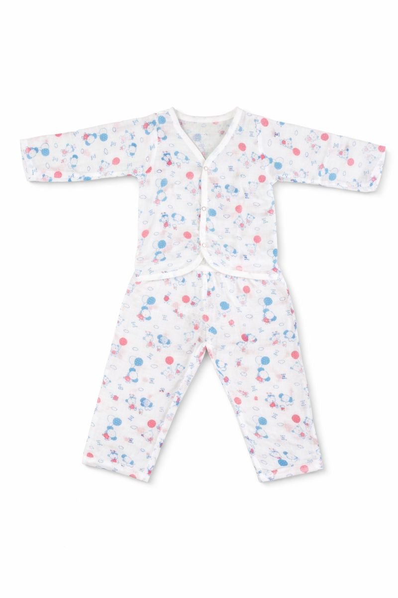Printed Newborn Cotton Sleepwear Set with Wrap Top - Image 3