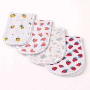 4-Piece Baby Cotton Burp Cloth Set with Assorted Prints