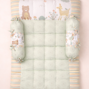 Cotton Baby Bed Set with Soft Cushion & Bolsters – Woodland Print Design