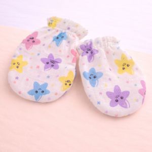 Soft Cotton Baby Mittens with Smiley Star Print