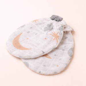 Newborn Muslin Cotton Mittens – Soft Moon & Star Print | Gentle Baby Hand Gloves