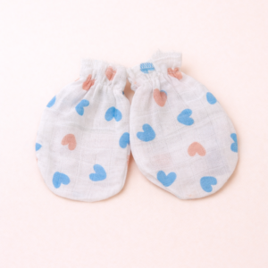 Newborn Muslin Cotton Mittens – Soft Heart Print | Gentle Baby Hand Gloves